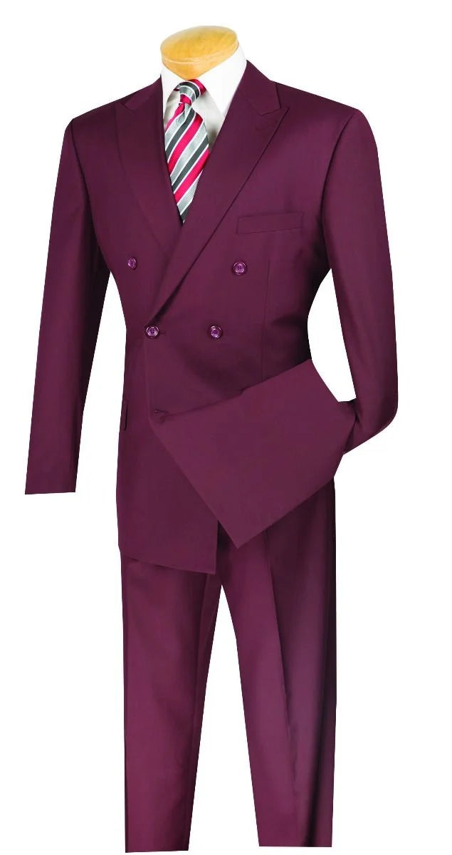 Vinci Men's Executive Double-Breasted 2-Piece Suit - 38 Short Jacket+32 Waist Adjustable 28to34)(Height: 5 4 to5 7 )(Neck 15-16.5)S-M)