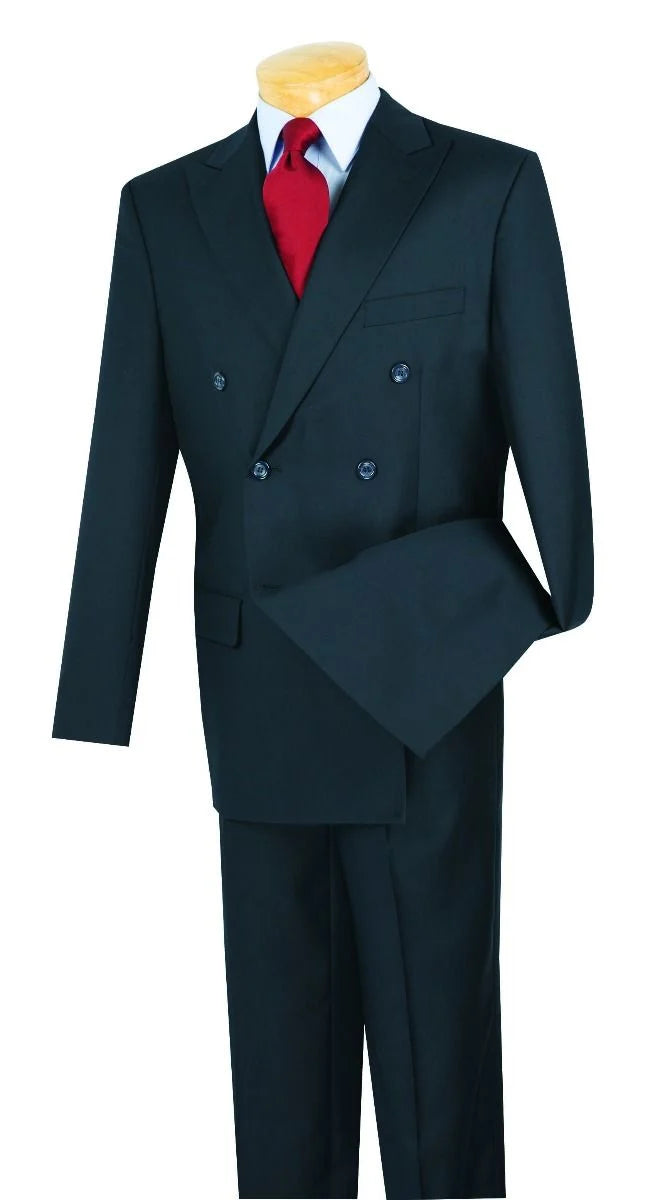Vinci Men's Executive Double-Breasted 2-Piece Suit - 38 Short Jacket+32 Waist Adjustable 28to34)(Height: 5 4 to5 7 )(Neck 15-16.5)S-M)