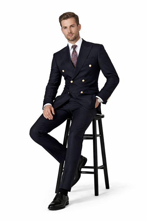 Double Breasted Blazer with Gold Buttons - Black Sport Coat-New Designer Collection