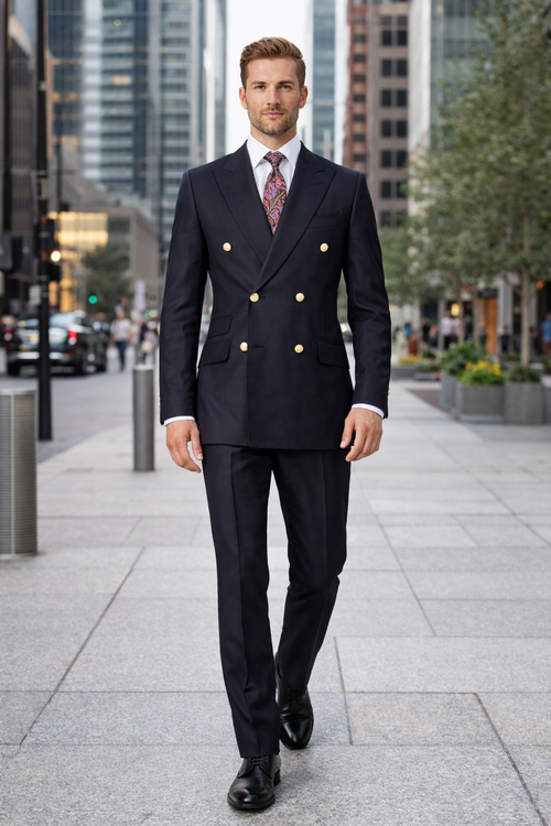 Double Breasted Blazer with Gold Buttons - Black Sport Coat-New Designer Collection