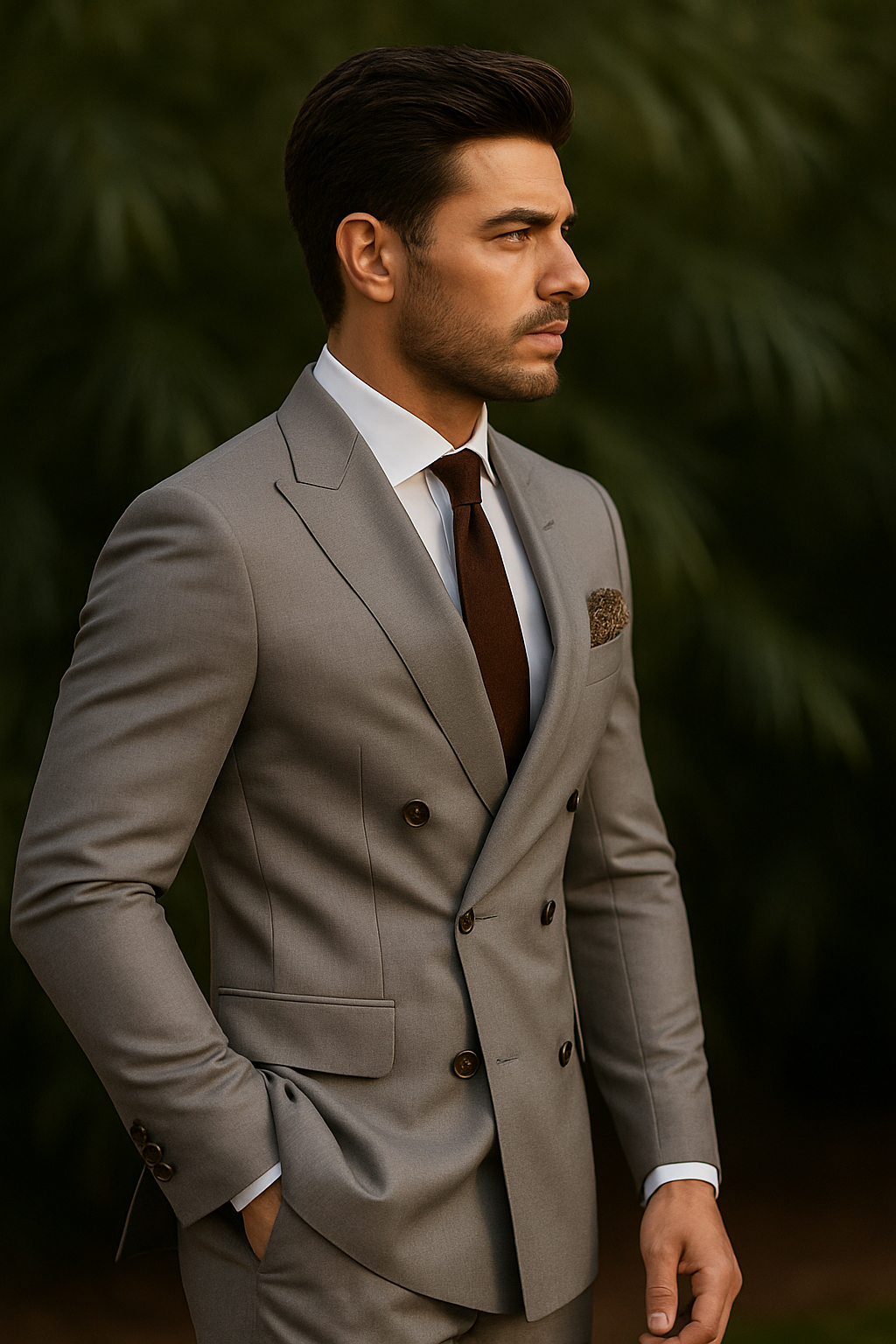 Double Breasted Slim Fit Suit - Dark Gray Suit - Tapred Fit Pants - Coat Size 38
