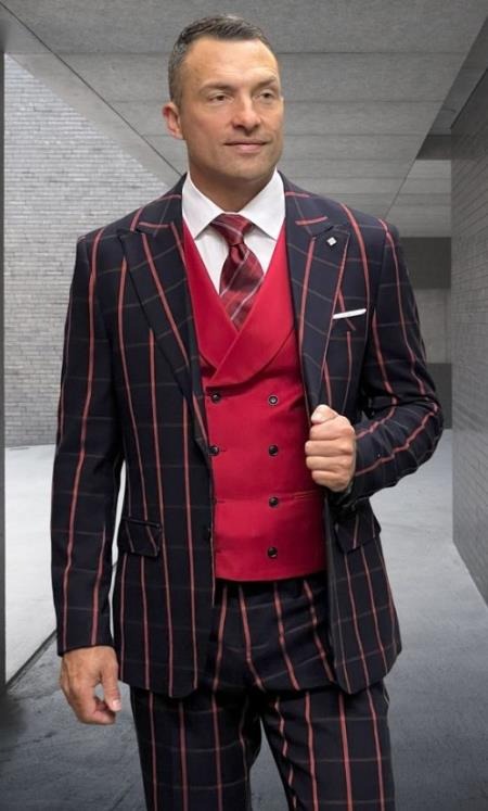 Red Plaid Suit - Mens Christmas Suit - 34 Short