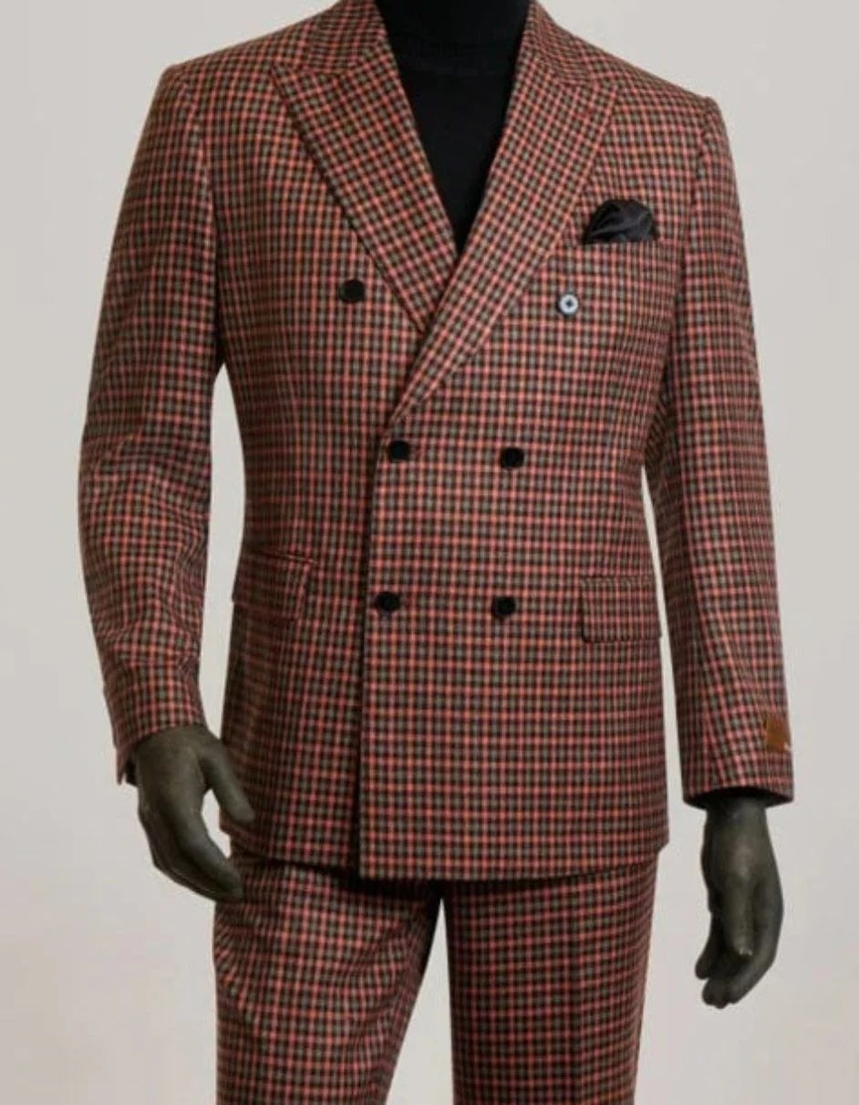 Steve Harvey Suit - Peak Lapel Modern Fit - No Pleated Pants Designer Brand Red 3 Piece Vested Suit - Coat Size 38