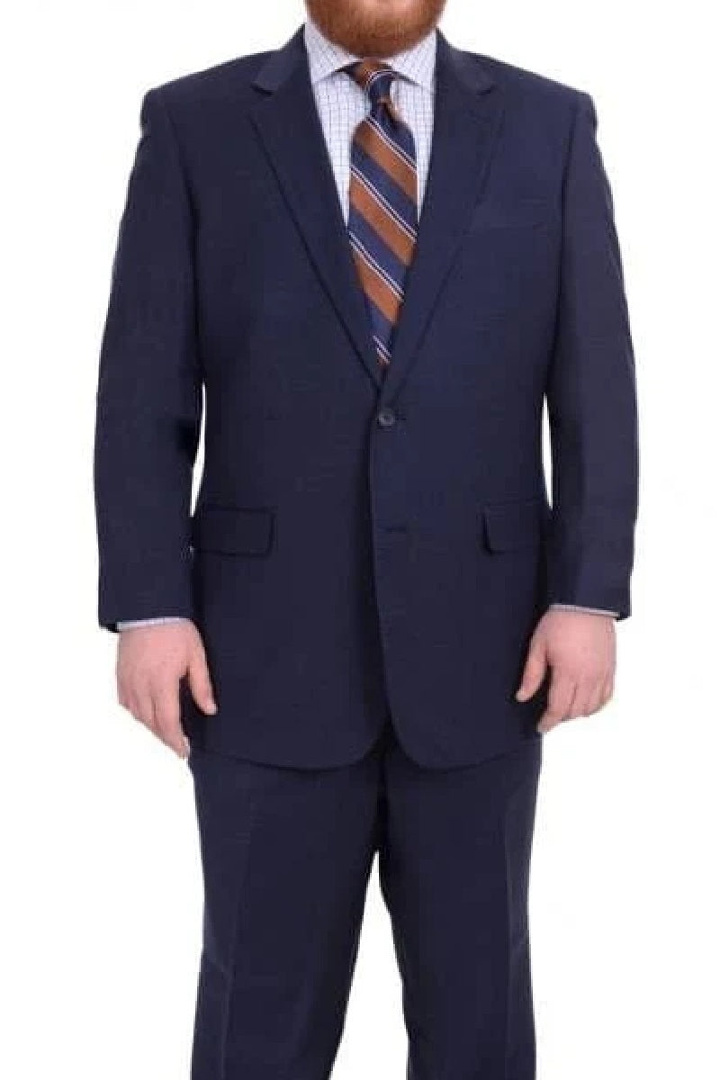 Mix And Match Suits Men's Super 130'S Textured Portly Fit Dark Navy Blue Suit For Men 2 Button Suit Executive Fit Suit - Mens Portly Suit - Navy Blue