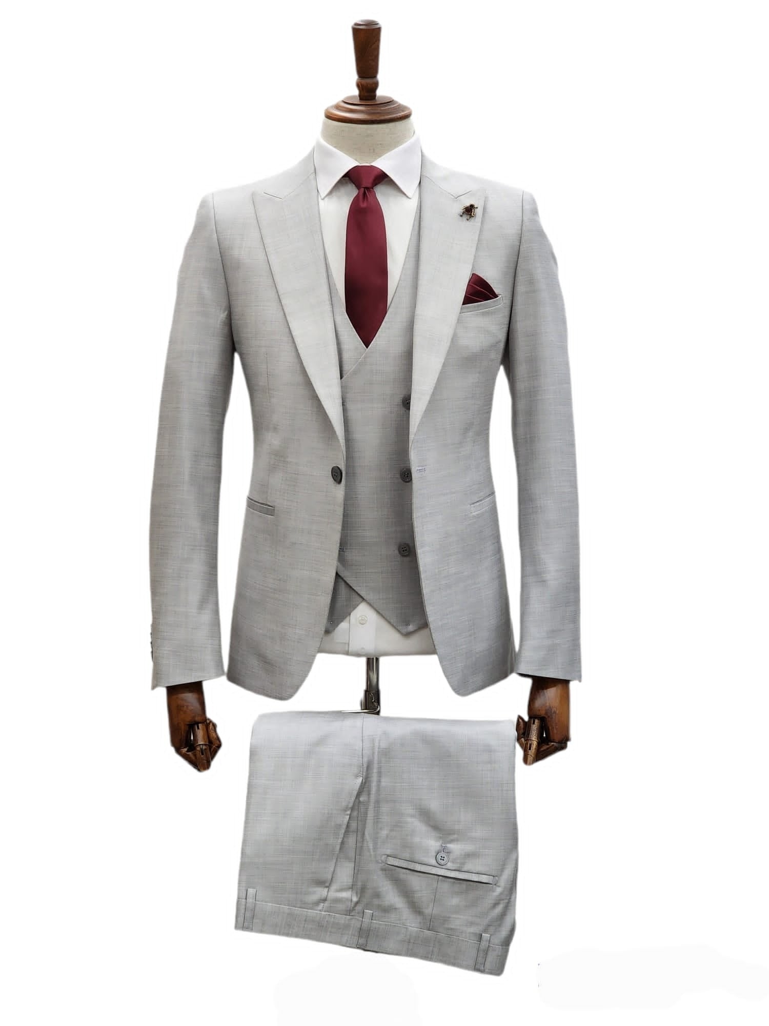 Giovanni Testi Suits With Double Breasted Vest - 3 Pieces Peak Lapel in Gray - 34 Short