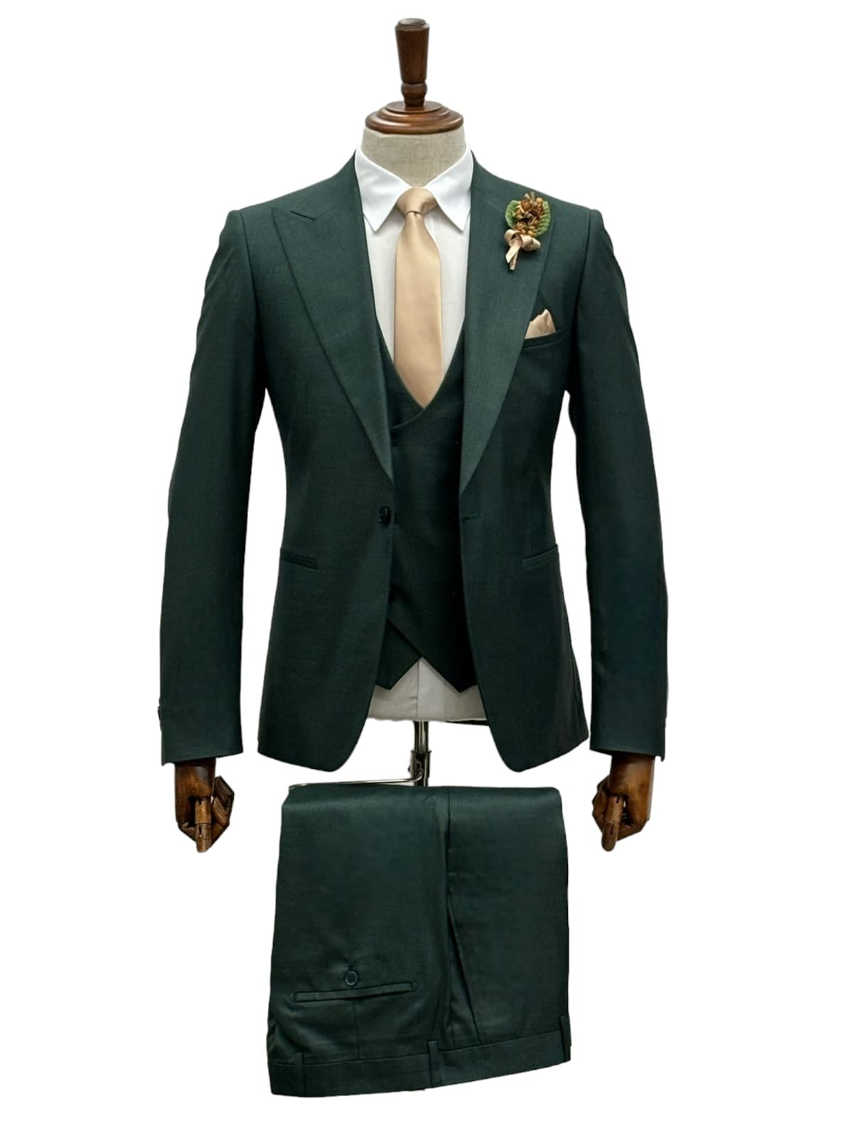 Giovanni Testi Suits With Double Breasted Vest - 3 Piece Green - 34 Short