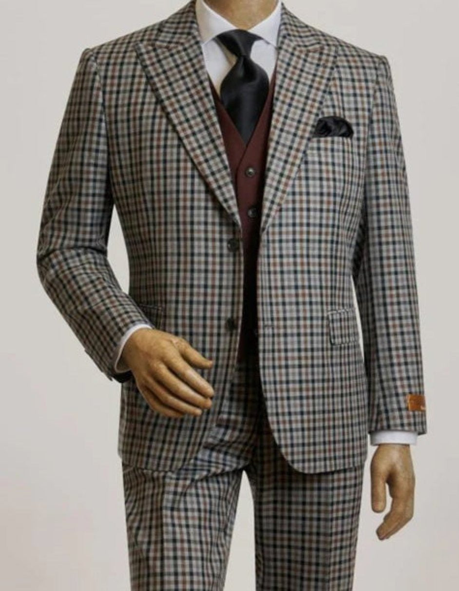 Steve Harvey Suits - Multicolor Suit - Designer Brand Suit No Double Breasted Pinstripe Pleated Pants Modern Fit - Coat Size 38