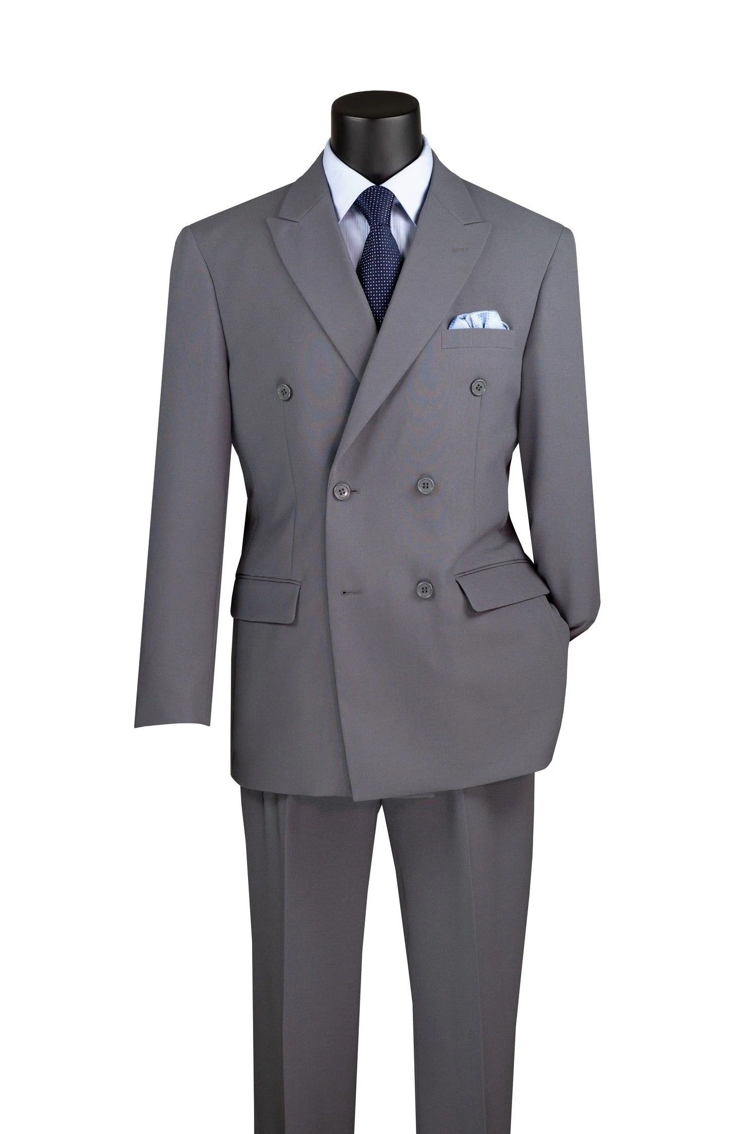 Vinci Men's Poplin Double Breasted Solid Suit 2 Piece Discount - 38 Short Jacket+32 Waist Adjustable 28to34)(Height: 5 4 to5 7 )(Neck 15-16.5)S-M)