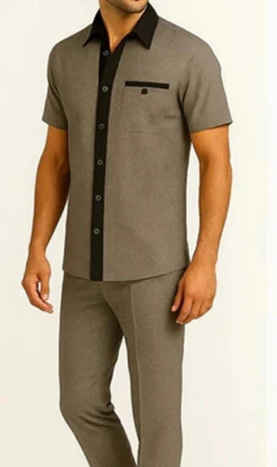 Dreams Men's Black/White Houndstooth Short Sleeve Walking Suit Fazio 262-00