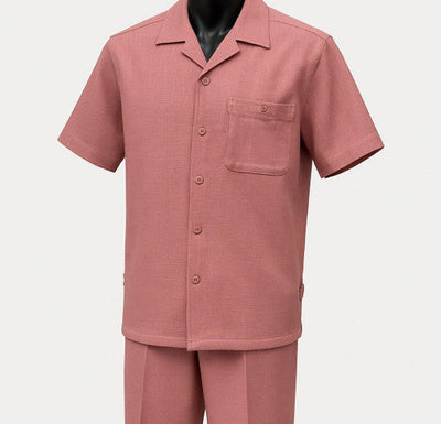 Dreams Mens Rose Pink Textured Pattern Short Sleeved Coord Set Fino 277-09