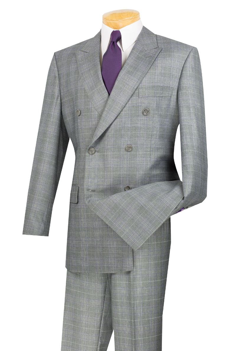 Vinci Men's 2-Piece Double Breasted Glen Plaid Suit