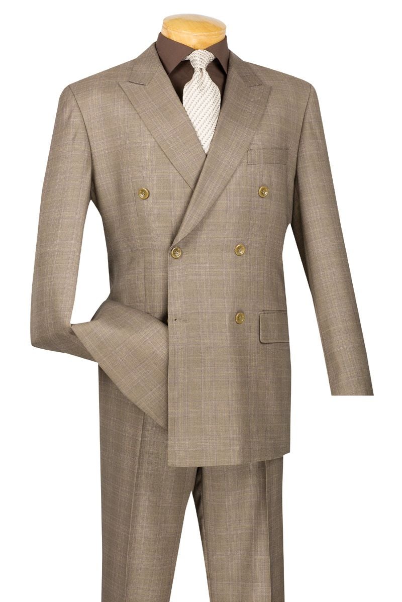 Vinci Men's 2-Piece Double Breasted Glen Plaid Suit - 34 Short or Extra Small
