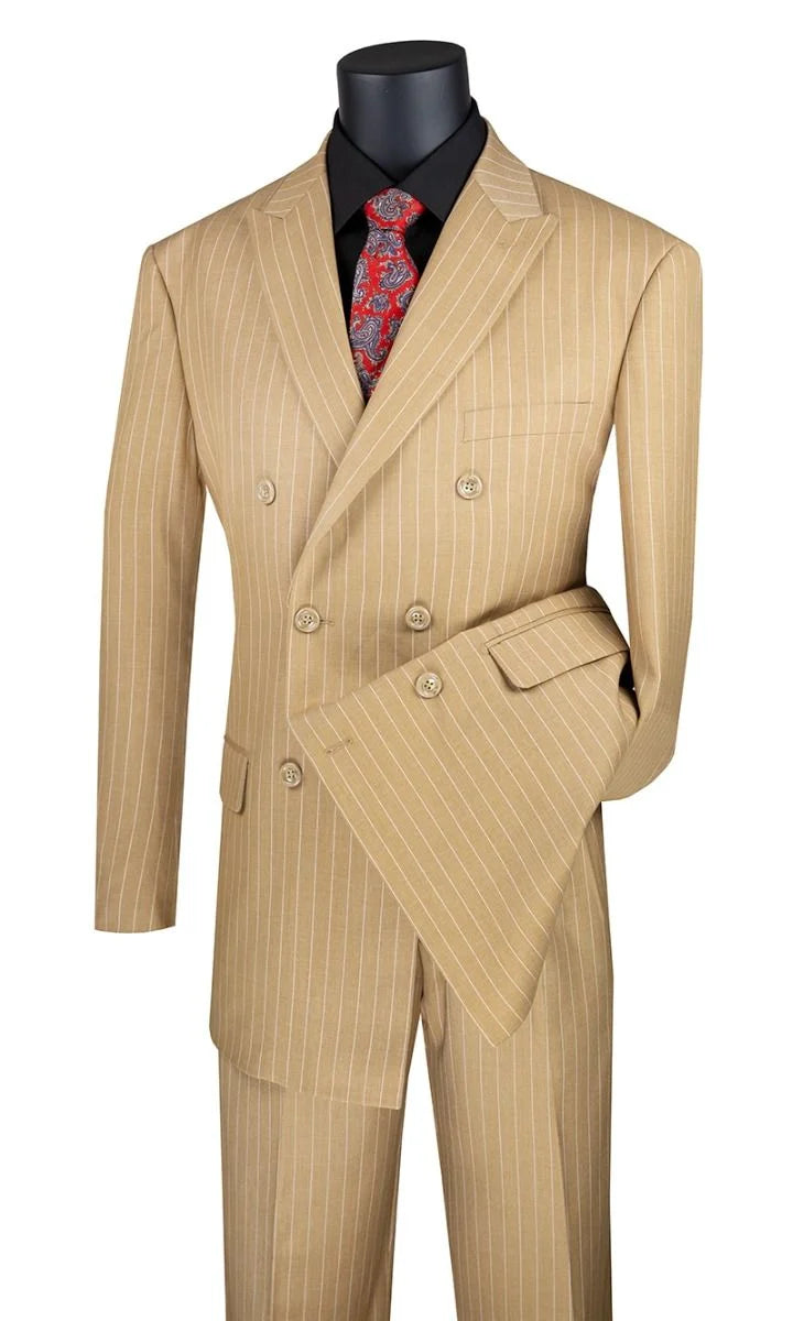 Vinci Men's 2-Piece Banker Pinstripe Double Breasted purple Suit - 38 Short Jacket+32 Waist Adjustable 28to34)(Height: 5 4 to5 7 )(Neck 15-16.5)S-M)