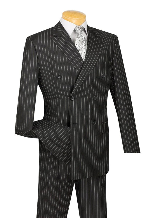 Black Six Button Pinstripe Suit