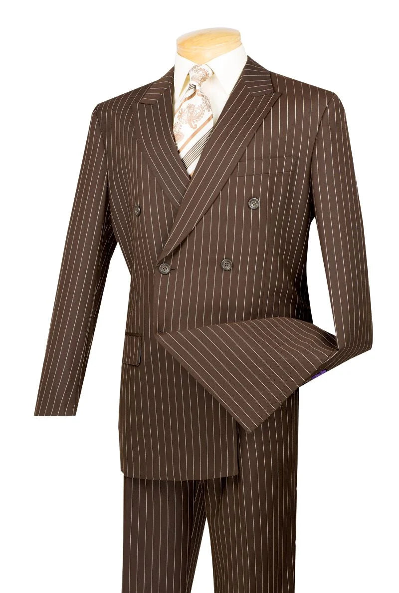 Vinci Men's 2 Piece Banker Pinstripe Double Breasted purple Suit Outlet - 38 Short Jacket+32 Waist Adjustable 28to34)(Height: 5 4 to5 7 )(Neck  15-16.5)S-M)