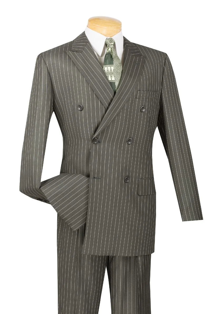 Vinci Men's 2-Piece Banker Pinstripe Double Breasted purple Suit - 38 Short Jacket+32 Waist Adjustable 28to34)(Height: 5 4 to5 7 )(Neck 15-16.5)S-M)