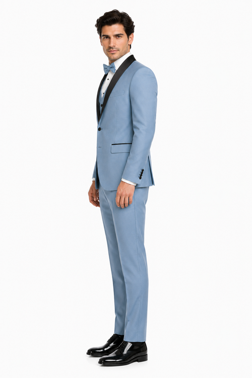 Dusty Blue Suit Color Tuxedo Shawl Collar Vested 3PC Mens Suit Slim Fit Jacket + Pants + Vest