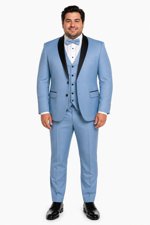 Dusty Blue Suit Color Tuxedo Shawl Collar Vested 3PC Mens Suit Slim Fit Jacket + Pants + Vest