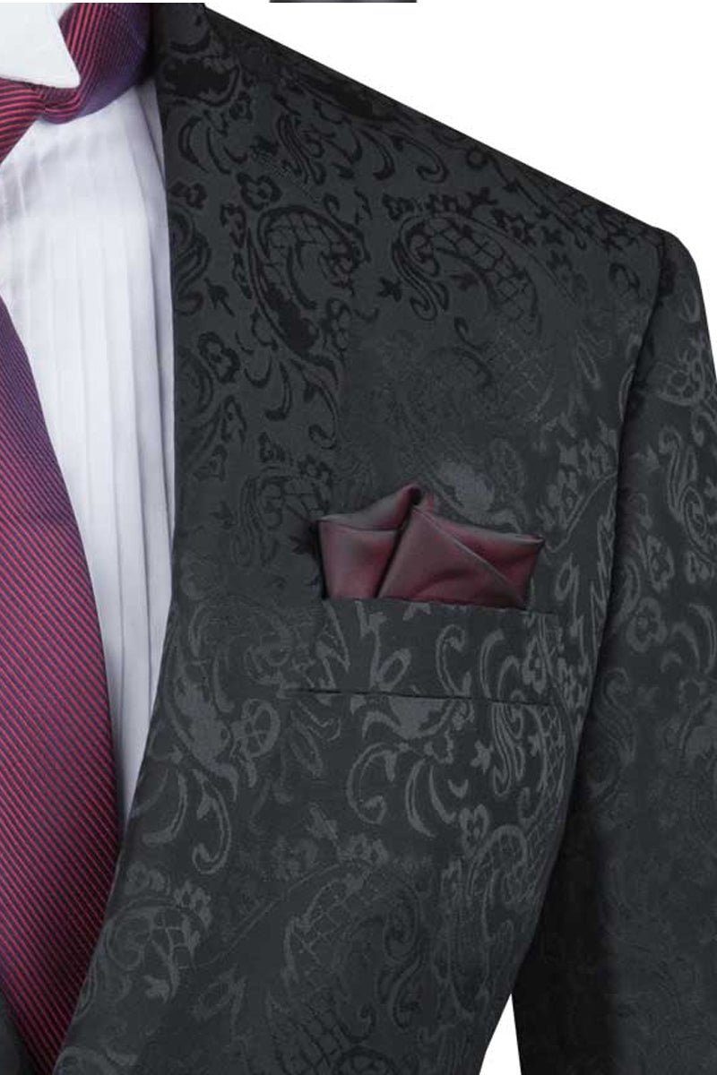 "Black Men's Slim Fit Paisley Wedding & Prom 2025 Suit - Shiny Finish" - 36 Short