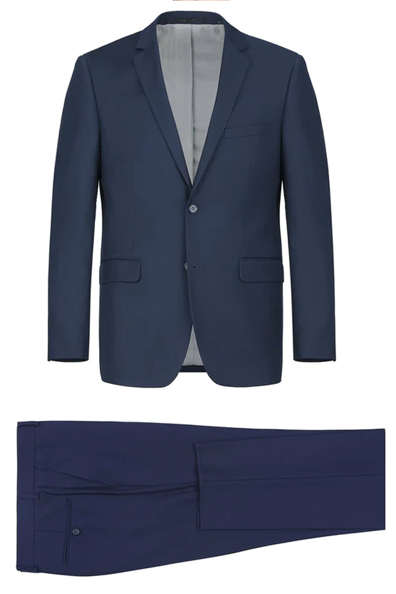 "Extra Long Two Button Men's Suit - Navy Blue, Basic Style"