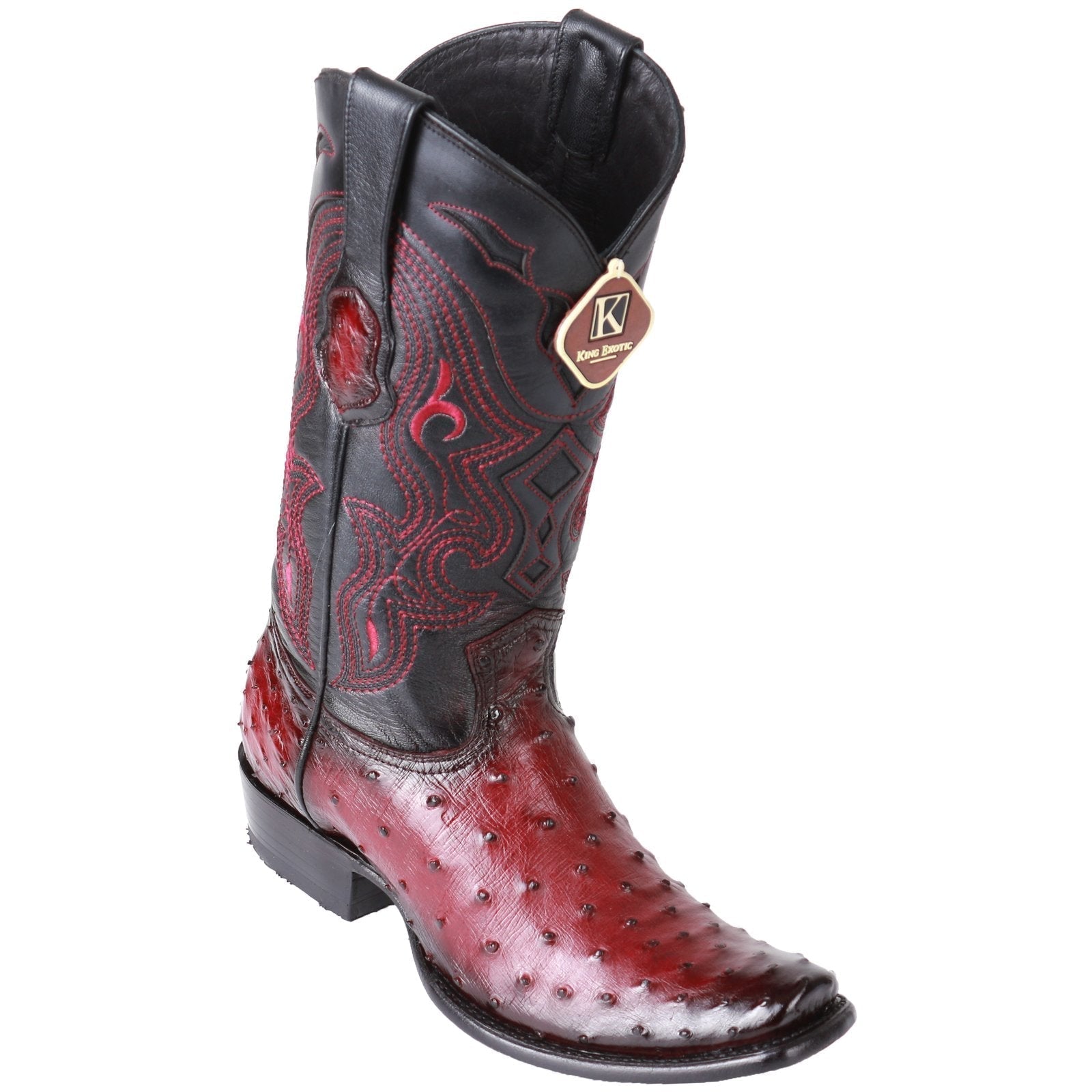 King Exotic Men's Ostrich Faded Burgundy Cowboy Boots - H79 Dubai Toe - EE