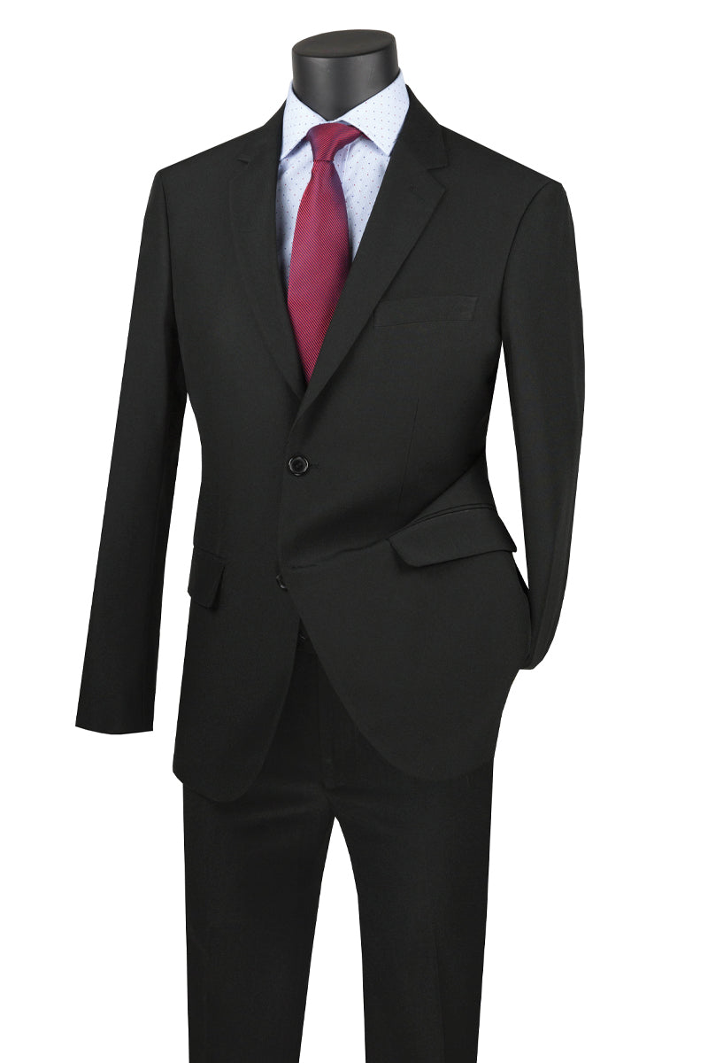 Mens Basic 2 Button Classic Fit Poplin Suit in Black - 36 Short