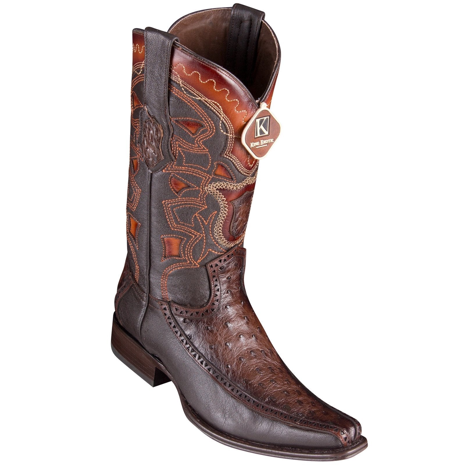 King Exotic Men's Ostrich Faded Brown Cowboy Boots - H76 European Toe - EE