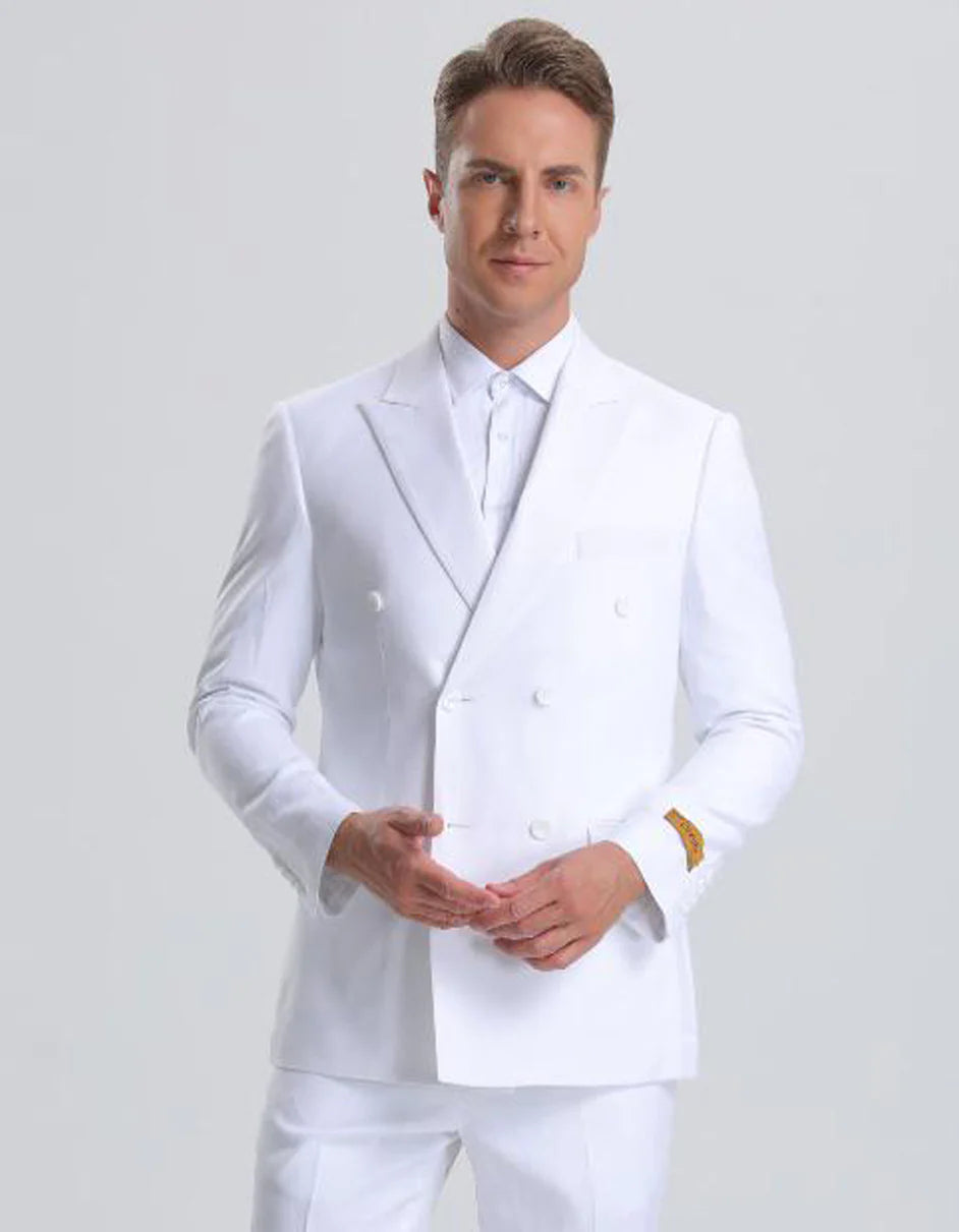 Kentucky Derby Seersucker Suits For Men - Big and Tall Seersucker Suit Mens Double Breasted Summer Seersucker Suit in White Pinstripe