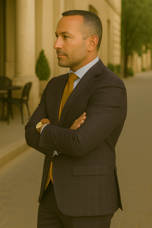 Modern Fit - Wool Suit - Italian Made Business Suit by Statement Men's 3 Piece 100% Wool Modern Fit Suit - Bold Scoop Vest