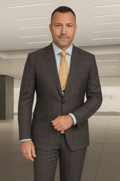 Modern Fit - Wool Suit - Italian Made Business Suit by Statement Men's 3 Piece 100% Wool Modern Fit Suit - Bold Scoop Vest