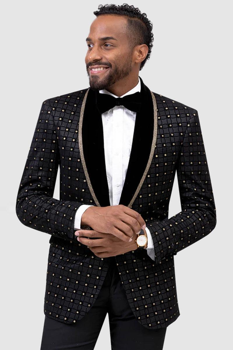 EJ Samuel Black & Gold Tux Jacket w/Velvet Lapel for Weddings - Black