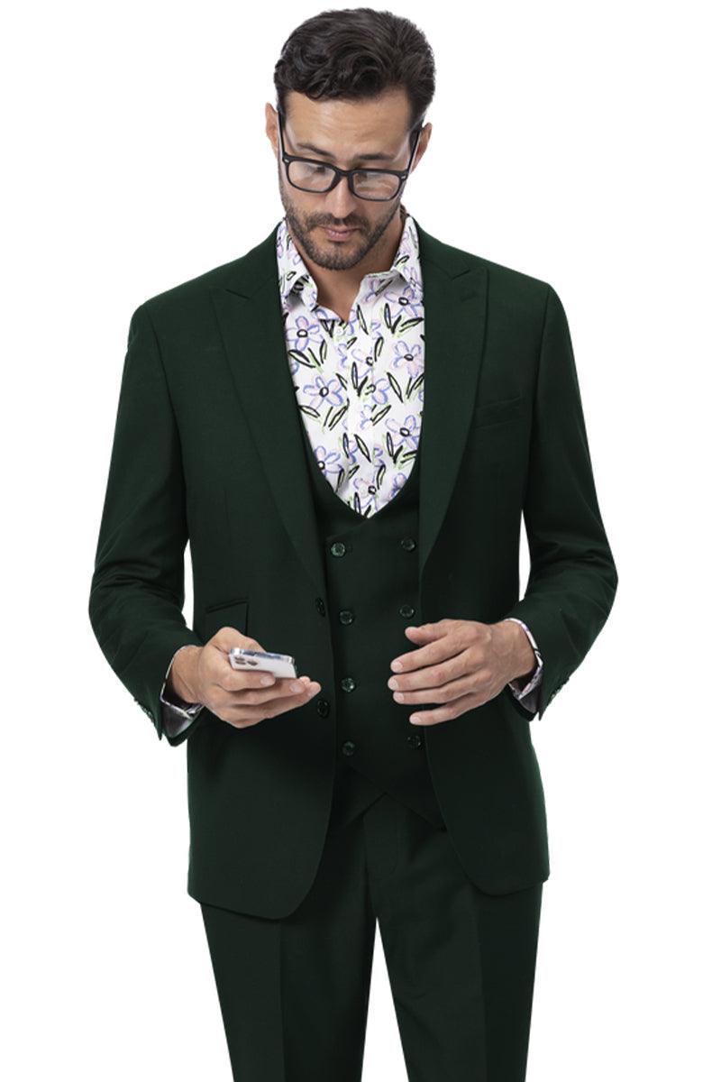 Mens Double Breasted Suit - Emerald Green - Hunter Green Suit
