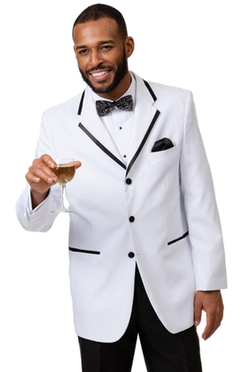 "EJ Samuel Men's 3-Btn White Tuxedo with Black Trim". - White