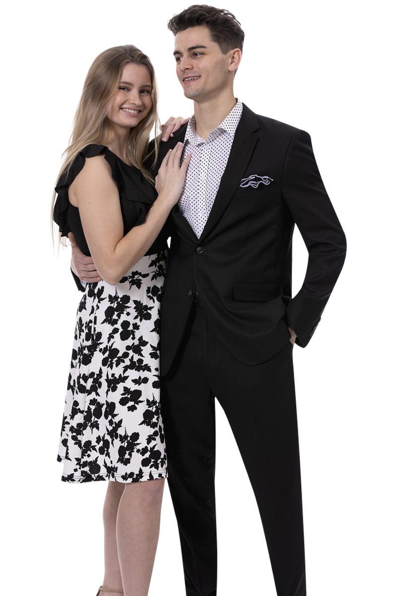 EJ Samuel Men's Black Linen Suit - Modern Fit for Summer Occasions - 40 Regular Jacket+34 Waist Adjust 30to36)Height: 5'7"-6')(Neck 15.5-17:M)