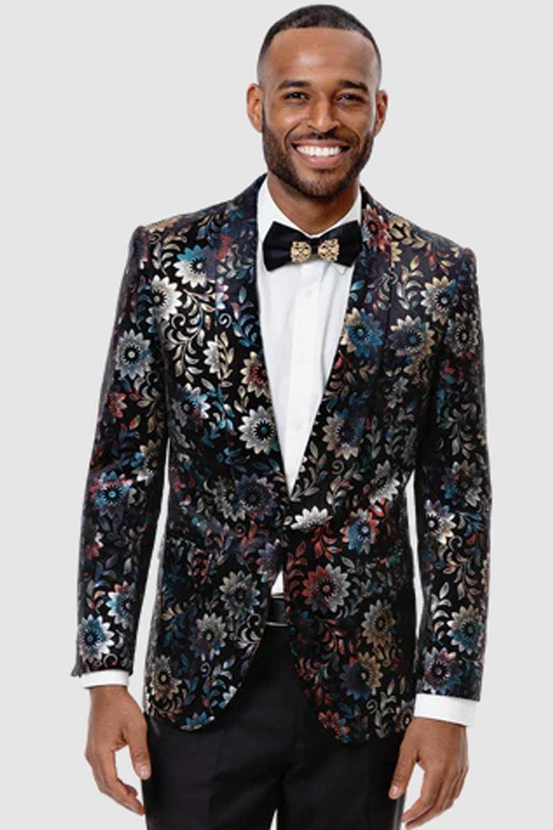 EJ Samuel Men's Floral Embellished Tuxedo Shawl Blazer - Flower