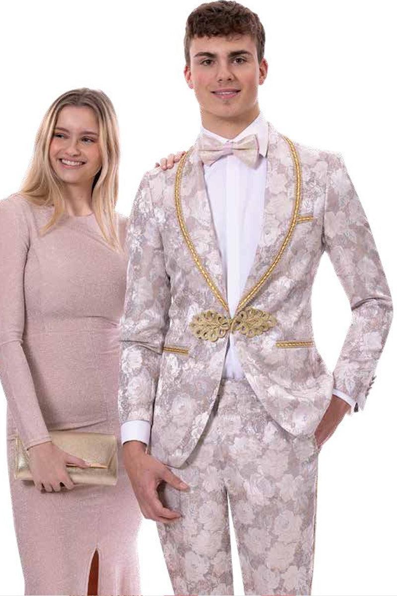 "EJ Samuel Paisley Prom Smoking Jacket: Slim-Fit Lavender Tuxedo for Discriminating Men" - Tan