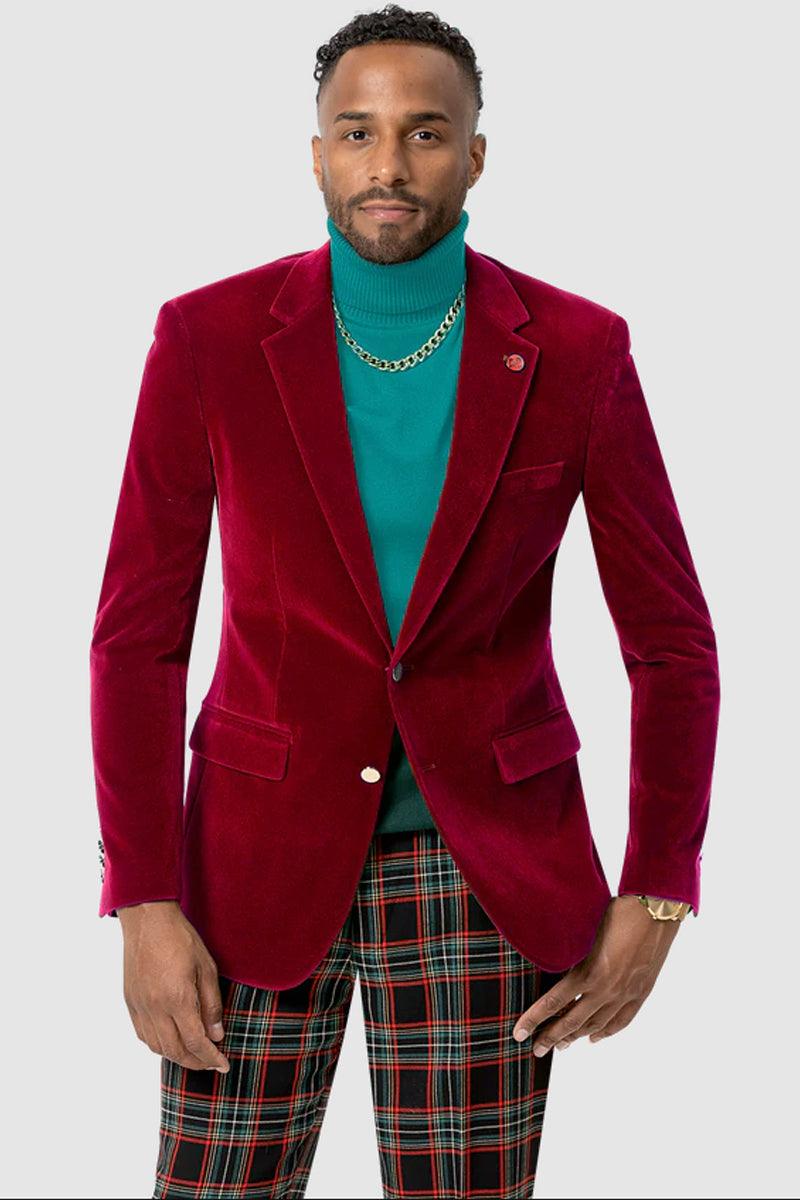 EJ Samuel Red Velvet Blazer: Modern Fit, 2-Button Design - Red