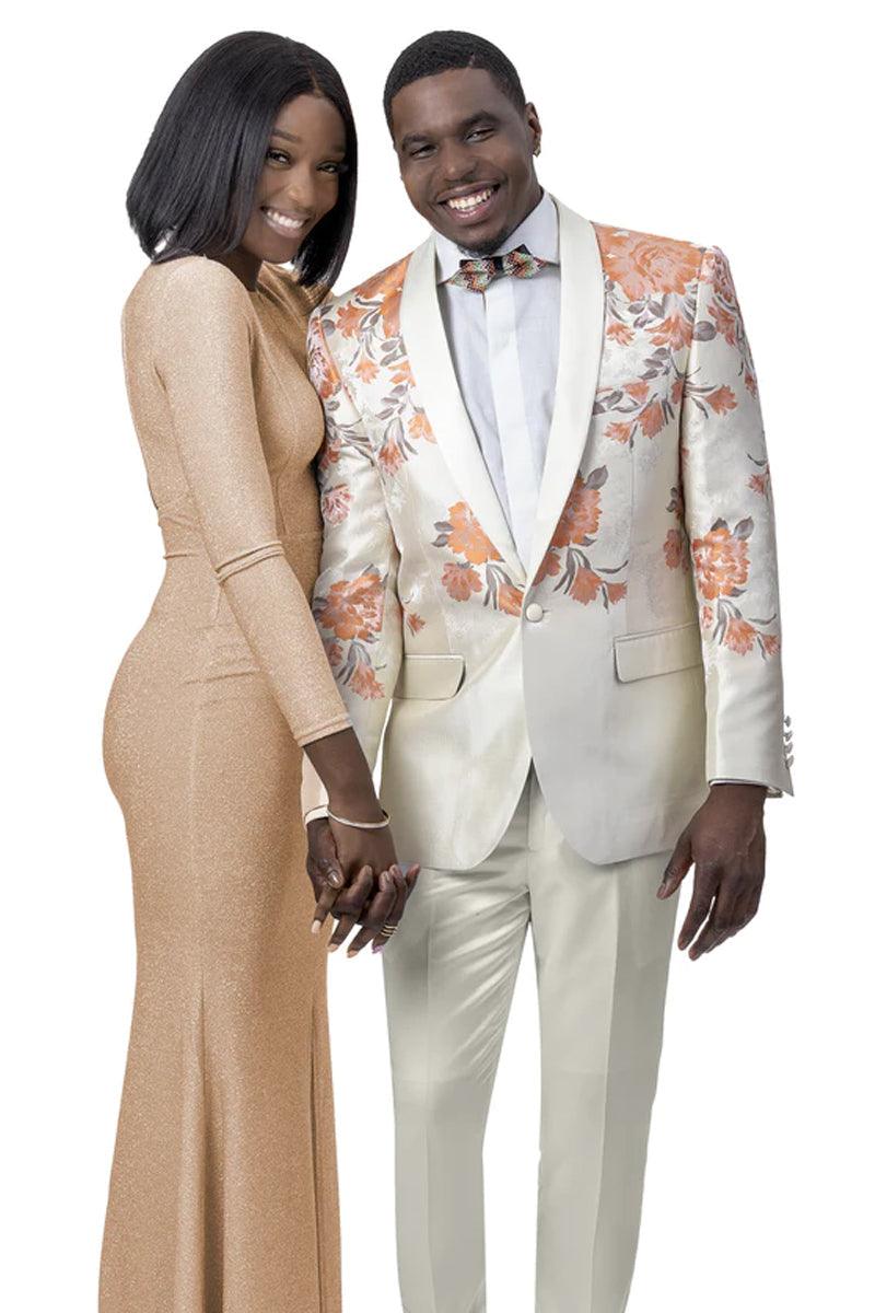 EJ Samuel Tan Floral Western Cowboy One-Button Tuxedo - Tan