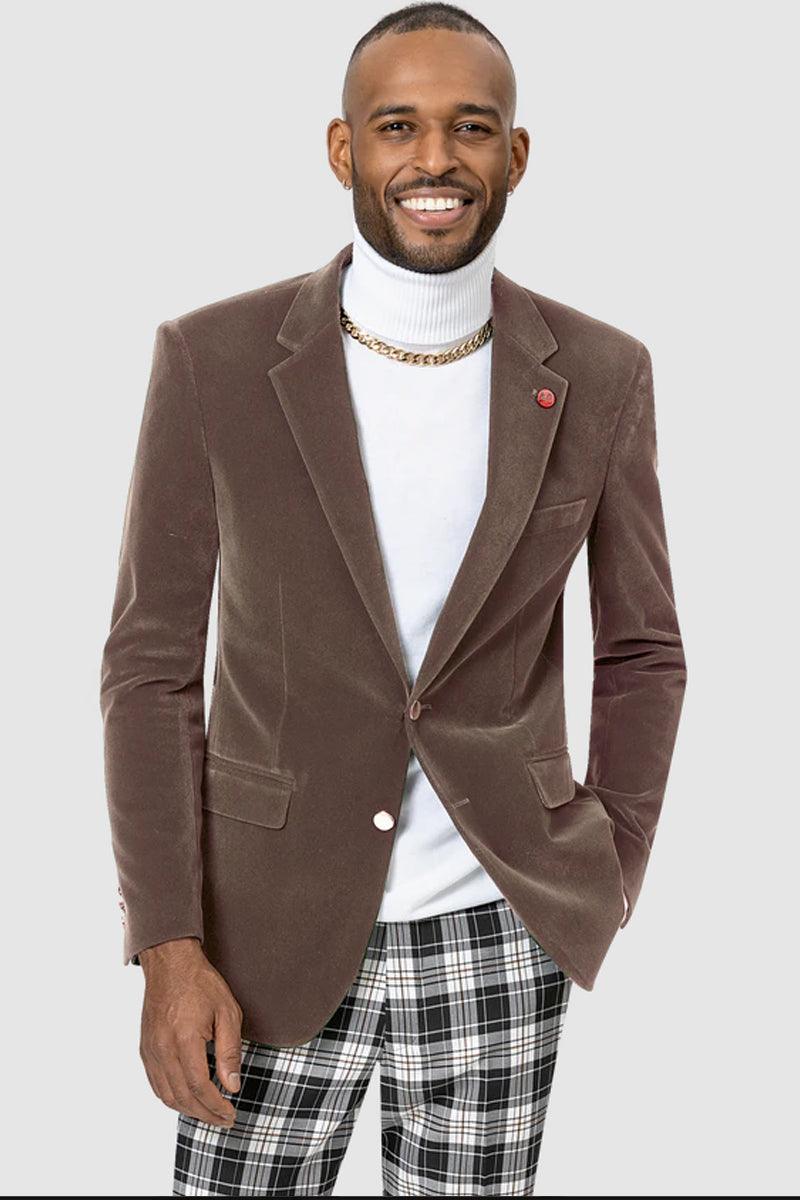 "EJ Samuel Taupe Velvet Blazer: Modern Fit, 2 Button" - Taupe