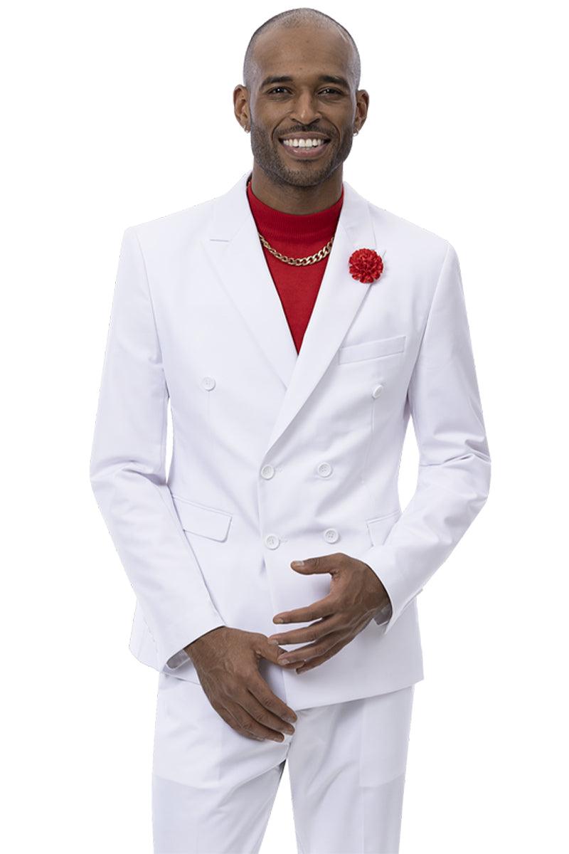 EJ Samuel White Double Breasted Modern Peak-Lapel Suit - White