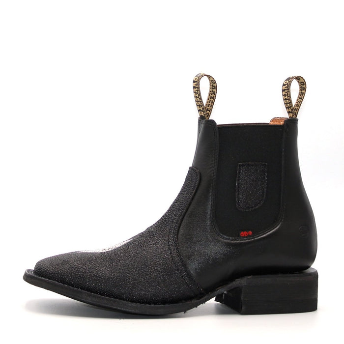 El Besserro Square Toe Print Stingray Ankle Boots Black - 6