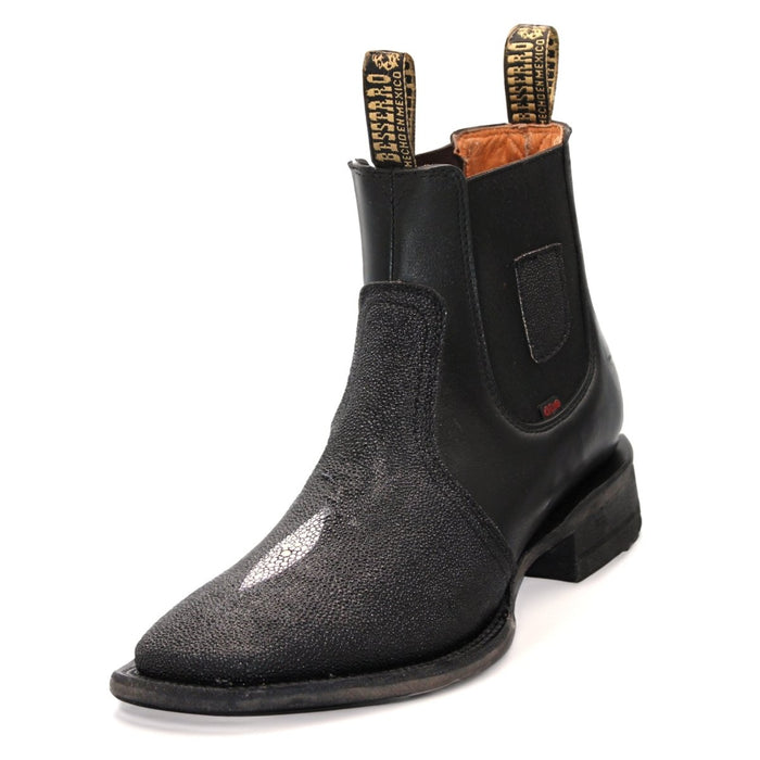 El Besserro Square Toe Print Stingray Ankle Boots Black - 6