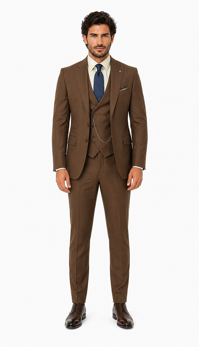 Elegant Brown Wedding Suit for Men Three-Piece Groom Outfit