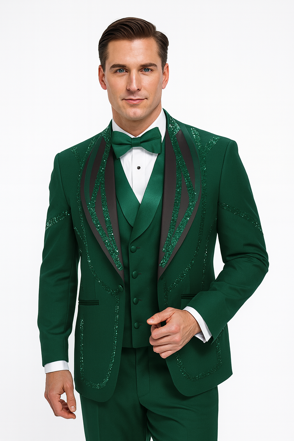 Hunter Green Italian Wool 3-Piece Modern Fit Tuxedo - 34 Short or Extra Small