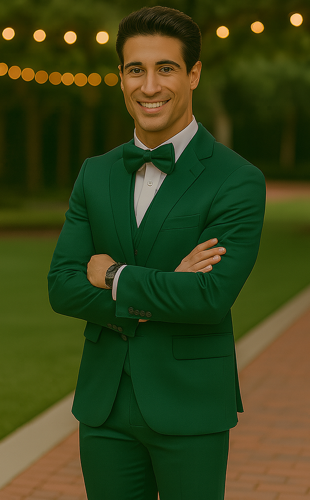 Emerald Green Satin Tuxedo Four Piece Set - Wedding - Prom - 34R Coat - 28 Waist