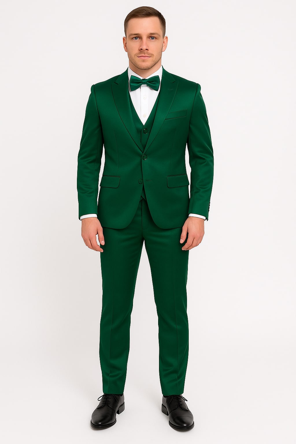 Emerald Green Satin Tuxedo Set – Formal 4-Piece Outfit for Prom or Wedding - 34R Coat - 28 Waist