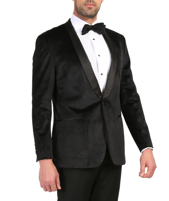 Enzo Black Slim Fit Velvet Shawl Collar Tuxedo Blazer - 34 S