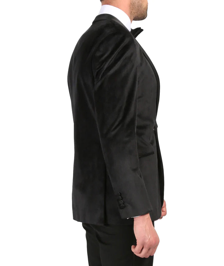 Enzo Black Slim Fit Velvet Shawl Collar Tuxedo Blazer - 34 S