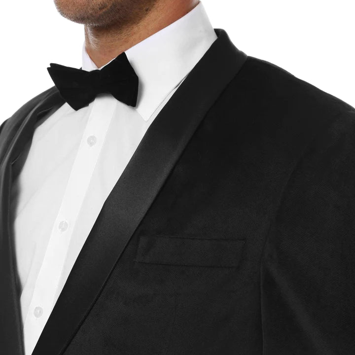 Enzo Black Slim Fit Velvet Shawl Collar Tuxedo Blazer - 34 S