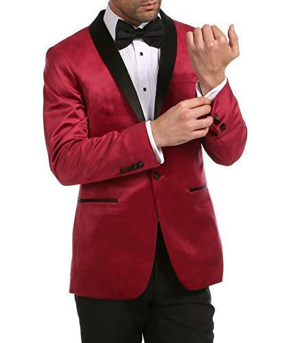 Enzo Burgundy Velvet Slim Fit Shawl Lapel Tuxedo Men's Blazer - 36 R